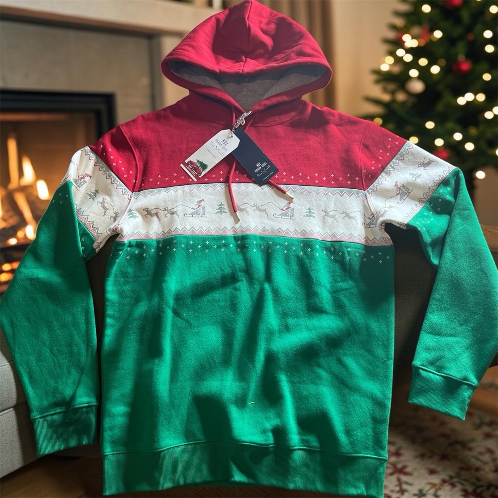 MBX Premium Goods Christmas Hoodie Mens XL Red Green Reindeer NWT Holiday